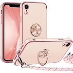 Miss Arts for iPhone XR Case with Ring Holder Stand, Electroplated Luxury Phone Case with Lanyard Women Girls, Soft TPU Protective Shockproof Cover for iPhone XR- Pink