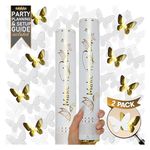 White Butterfly Confetti Poppers 2 Pack | White and Gold Confetti Cannon Party Poppers Confetti Shooters for Wedding Parties Events Birthday Celebrations | Bulk Large Paper Gun Launcher Tube Stick