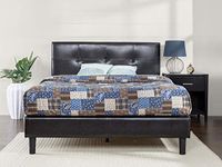 Zinus Faux Leather Detail-Stitched Platform Bed with Wooden Slat Support, Full
