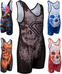 KO Sports Gear - Unisex Wrestling Singlet, Comfortable & Breathable, 4 Way Stretch, Gymnastics, Running, Weightlifting (Silver Skull, Adult X-Large)