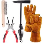 Glarks 5Pcs Welding Slag Removal Tool Set, Include 10'' Welding Chipping Hammer with Coil Spring Handle, Wire Brush and a 10'' Welding Plier with a Pair Welding Gloves