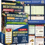 Set 5 Mediterranean Diet Chart Food List 2025, Mediterranean Diet Cookbook For Beginners Under 30 Minutes, Serving Sizes Calories Net Carbs, Weight Loss & Diabetes-Friendly, 30 Days Meal Plan Included