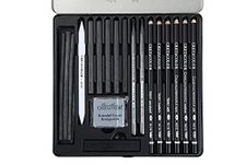 CRETACOLOR Black Box Charcoal Drawing Set of 20 - Tin Box (Free Brustro Artists' Sketch Book A5)