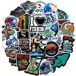 AIRNOGO Fishing Stickers 100 Pcs Outdoor Camping Angling Sticker Pack, Waterproof Vinyl Stickers for Laptop Scrapbook Journal Skateboard Travel Mug Cup Fishing Box Suitcase Phone MacBook Guitar etc