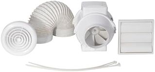Airflow Aventa 100mm In-Line Extractor Fan with Adjustable Timer Kit – Includes 6m Flex Duct, Ties, Chrome & White Grilles, External Grille – Quiet, 2-Speed - 3 Years Warranty