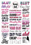Kink Ink - 34 "Slut" Temporary Tattoos Adult Sexy Naughty, Long Lasting Semi Permanent Tattoo Small to Medium Sized Fake Tattoos for Women on A4 Sheet