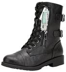 Vepose Women's 928 Military Combat Boots Mid Calf Boots+with Card Knife Wallet Pocket, A-two Straps-929-black Pu, 8.5