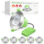 ALUSSO Fire Rated LED Downlights 6W 600lm, 3CCT Colors Warm Cool White Daylight Selectable Recessed Ceiling Lights Dimmable, Spotlights IP65 for Bathroom Kitchen Living Room, Brushed Nickel 6 Pack