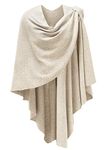 PULI Womens Cross Front Poncho Style Sweater Plus Sized Wrap Topper Oatmeal, Barley Twist, L