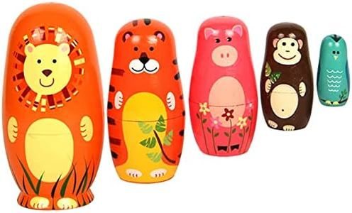 Maxshop Nesting Dolls for Kids - Russian Wooden Stacking Nested Set 5 Pieces Handmade Toys for Children Christmas Birthday Rome Decoration Halloween Wishing Gift (Captain Lion)