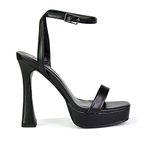 ESSEX GLAM Womens Platform Ankle Strap Sandals Ladies Strappy High Heel Party Shoes Size 3-8 Black Synthetic Leather