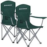 SONGMICS Set of 2 Folding Camping Chairs, Comfortable, Heavy Duty Structure, Max. Load Capacity 150 kg, with Cup Holder, Outdoor Chairs, Green GCB08GN