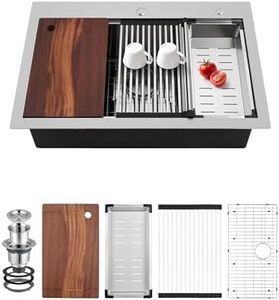 Suncano 33x22 Drop in Kitchen Sink Workstation, T304 Stainless Steel Kitchen Sink Top Mount - 10" Deep Brushed Nickel Large Single Bowl with Built-in Accessories