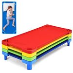 DORTALA Stackable Toddler Daycare Cots, Pack of 4, Stackable Sleeping Nap Cots for Kids w/Easy Lift Corners, Children Preschool Nap Cots for Nursery, Classroom, Naptime, Multicolor