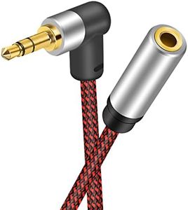 tunghey 3.5mm Headphone Extension Cable Right Angle Aux Extender Stereo Jack Male to Female Earphone Lead Nylon Cord Compatible with Smart TV, Car Radio, PC, Speaker, MP3 Player, Phone (1m)