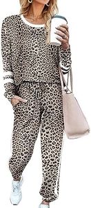 Aloodor Sweatsuits for Women Set 2 Piece Fall Outfits Long Sleeve Tops Joggers Sets Leopard Print 3XL