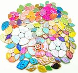 500g/1.1lb Random Color Iridescent Flowers & Leaves Ceramic Mosaic Tiles, DIY Making Creative Mosaic Tiles for DIY Craft Plates Flowerpots Vases Cups Mosaic Making Supplies (Flowers + Leaves)