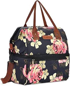 Lunch Bag Women Double Deck Insulated Lunch Bag Water-resistant Large Cooler Tote Bag with Removable Shoulder Strap Wide Open Thermal Meal Prep Lunch Organizer Box for Adults Work/College/Picnic(Floral)