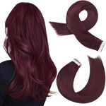 Moresoo Human Hair Tape in Extensions Wine Red Hair Extensions Tape in Real Hair 16 Inch Tape in Hair Extensions Remy Hair 20 Pieces/50g #99J