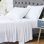 CAROMIO Bamboo Sheets Set King Size, Cool Sheets for Hot Sleepers, Super Soft and Breathable Bed Luxury Sheets with 16" Deep Pocket, 4 Piece Bedding Sheet and Pillowcases（White, King）