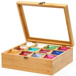 Natural Bamboo Tea Bag Organizer Box,Organizers and Storage Royal House Drawer Organizer Tea Box -12 Compartments