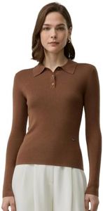 LilySilk Silk Cashmere Long-Sleeve Polo Sweater for Women Semi-Fitted