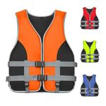 GOZYLA Life Jacket Adult with Whistle, Adjustable Life Vest Aid Adults, Buoyancy Jackets, Unisex Swim Vest for Water Sports, Surfing, Boating, Fishing(Orange,L)