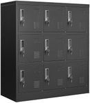 IKIMI Metal Lockers for Employees,Office Storage Locker with 9 Doors Black,Employee Locker with Lock and Card Slot,Steel Staff Locker Storage Cabinet for Gym Home School Garage,Assembly Required