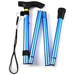 Comfkey Folding Lightweight Walking Stick - Adjustable Aluminum Metal Collapsible Travel Cane with Non-Slip Rubber Base (Blue)