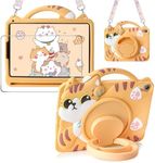 for iPad Mini 6 Case for Kids Girls 8.3 Inch 2021 with Screen Protector Rotating Stand Lanyard Pencil Holder Soft Silicon Cute Cat Case Protective Tablet Cover for iPad Mini 6th Generation Yellow