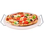 33cm 13'' Pizza Stone W/Chrome Stand Oven Baking Grill BBQ Ceramic Serving Tray Rack Round with Serving Board & Chrome Stand