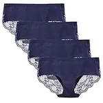 LIQQY Women's Seamless Knickers Cotton Lady Panties Midi Lace Underwear Full Coverage Brief Pack of 4 (Large, Navy Blue)