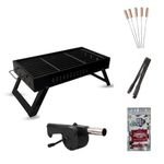 Amazon Brand - Umi GrillPorter Briefcase Barbeque Grill Set for Home & Outdoor |Portable, Easy to Assemble | Charcoal BBQ with 6 Screwers,Spice Mix,1 Tong & Air Blower