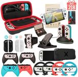 Switch OLED Accessories - Family Bundle Accessories for Nintendo Switch OLED, Carry Case& Screen Protector,4 Pack Joy Con Grips and Steering Wheels, Case Cover,Stand Mount,Joy Con Charger and More