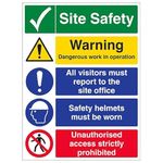 V Safety Warning Building Site - Multi Hazard Site Safety Site Tick - 300 X 400MM Safety Sign With Snap Frame