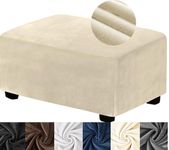 ANWUCHEN Ottoman Cover Rectangle,Stretch Velvet Ottoman Covers Thick Ottoman Covers Slipcover Rectangle Ottoman Slipcovers Soft Storage Ottoman Foot Rest Cover with Elastic Bottom Beige Medium