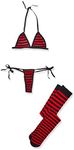 Elegant Moments 8691 - Striped string bra, tie side thong and matching stockings - One Size - BLACK/RED