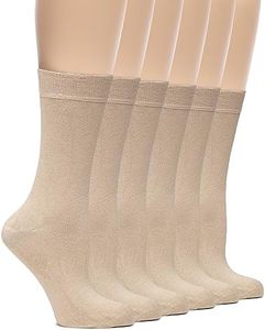 Hugh Ugoli Women Rayon Dress Socks, Extremely Soft Thin Crew Socks for Business, Trouser & Casual, Non-Binding & Breathable, Beige, 6 Pairs, Shoe Size: 9-12