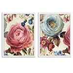 Painting Mantra Set of 2 Framed Canvas Print for Wall, Home and Living Room Decoration (White Frame Rose)