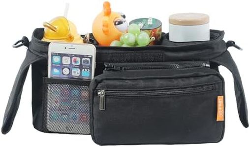 UHURU Stroller Organiser, Pram Caddy with *Extra Storage Pockets*, Pram Organiser with Insulated Coffee Cup Holders & Phone Storage, Compatible with UPPAbaby & 99% Prams, Ideal for Travel Stroller