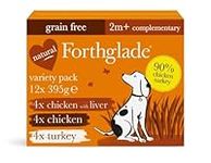 Forthglade Complementary Natural Wet Dog Food - Grain Free & Vegetables Just Variety Pack (12 x 395g) Trays - 90% Turkey, Chicken & Chicken with Liver with vegetables