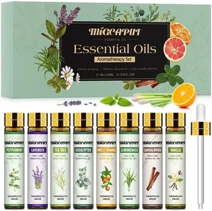 MIGCAPUT Oli Essenziali per Diffusori 8 x 10ML, Set di Olio Essenziale di Aromaterapia Naturale Puri al 100% per SPA, Massaggi, Bagno - Lavanda, Tea Tree, Menta, Eucalipto, Vaniglia, Sandalo