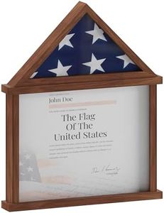 Flash Furniture Quincy Flag and Certificate Display Case, Solid Pine Wood Flag Shadow Box Fits 3x5 Folded Flag, Dark Brown Finish