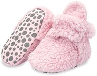 Zutano Unisex Furry Baby Booties with Grippers, Organic Cotton Lining, Baby Registry Must Haves, Baby Pink Furry, 3 Months