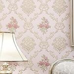 Q QIHANG Sticker 3D European Pastoral Bedroom Self-Adhesive Home Living Room TV Background Decorative PVC Peel and Stick Wallpaper 1.73'W x 29.54L (Pink)