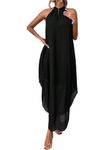 Verdusa Women's Flowy Halter Neck Sleeveless Asymmetrical Hem Maxi Long Dress, Black, X-Large