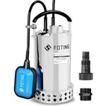 1HP Submersible Water Pump Full 304 Stainless Steel 3821GPH, Automatic Float Switch, 3821GPH Utility Pump for Pool Draining Fast Water Removal in Basement Sewage Heater Flush Pit Hot Tub Garden Pond