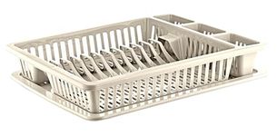 Best House Dish Drainer Rack Large Plastic Dish Drainer Plate Cutlery Cup Holder with Drip Tray, Cutlery Rack Kitchen Sink Utensil, Food-Grade BPA-Free - Kitchen Organizer (Cream, Pack of 1)