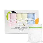 JM Baby Washcloths - Ultra Soft & Hypoallergenic Face Towel - Bamboo Washcloths for Sensitive Skin - Perfect Baby Shower Presents & Baby Registry Items (with Laundry Bag) 10x10 in (Assorted, 6 Pack)