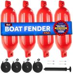 Five Oceans 4-Pack Boat Fenders - 4.5 x 16-Inch, Red - Boat Bumpers for Docking - 4 Ropes Lines 3/8-Inch x 5-Ft - Inflator Pump and 4 Needles for Pontoon Fishing Bass Sport Boats Sailboats - FO4538